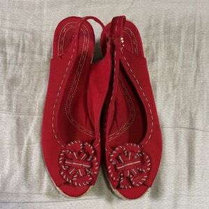Naturalizer Red Espadrille Wedge Sandals Slingback Peep Toe 8.5W Wide Comfort